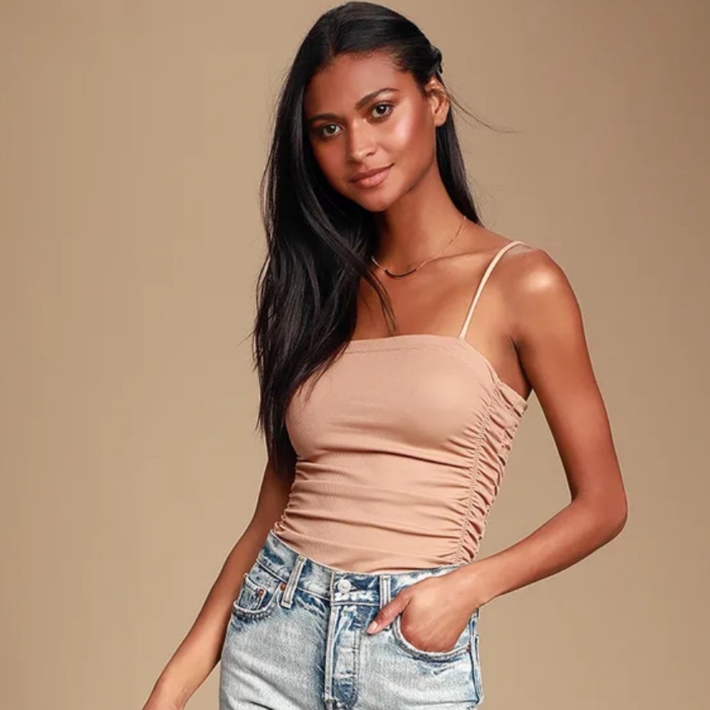 Free People On Your Side Nude Ruched Bodysuit